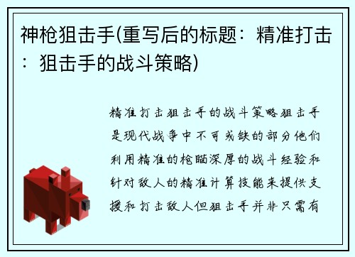 神枪狙击手(重写后的标题：精准打击：狙击手的战斗策略)