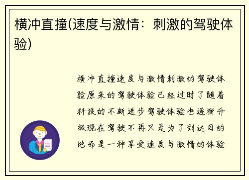 横冲直撞(速度与激情：刺激的驾驶体验)